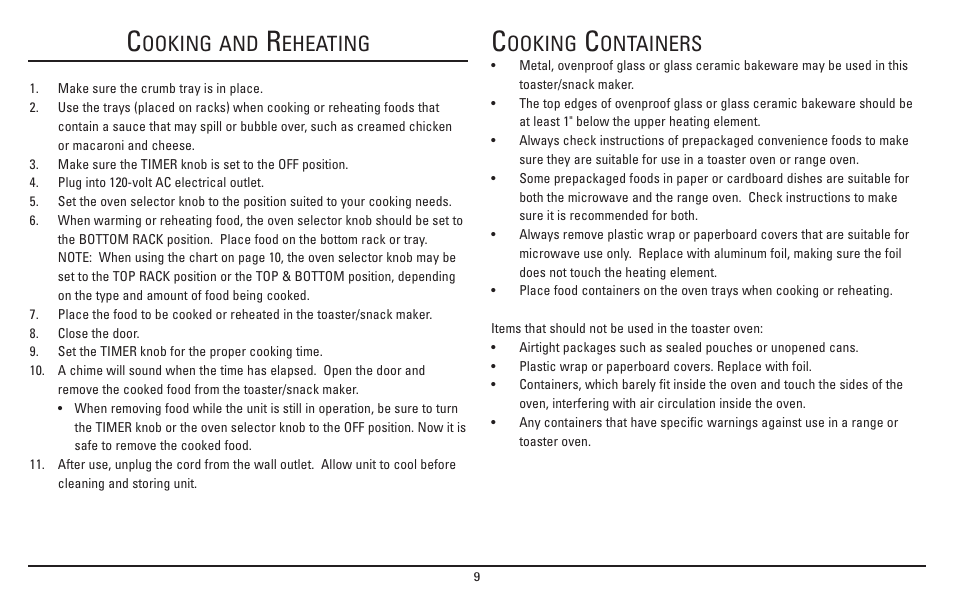 Ooking, Ontainers, Ooking and | Eheating | Sanyo SK-7S User Manual | Page 9 / 24