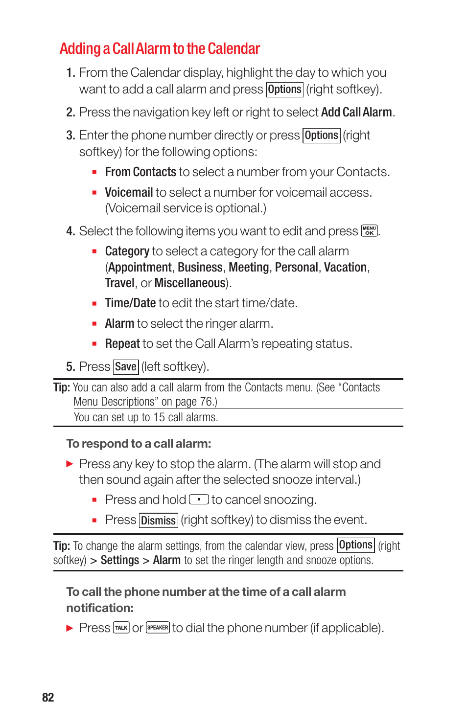 Adding a call alarm to the calendar | Sanyo PRO-700 User Manual | Page 86 / 133