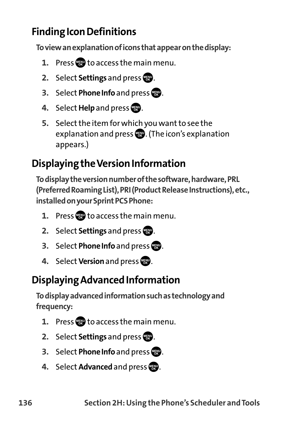 Finding icon definitions, Displaying the version information, Displaying advanced information | Sanyo VI-2300 User Manual | Page 148 / 286