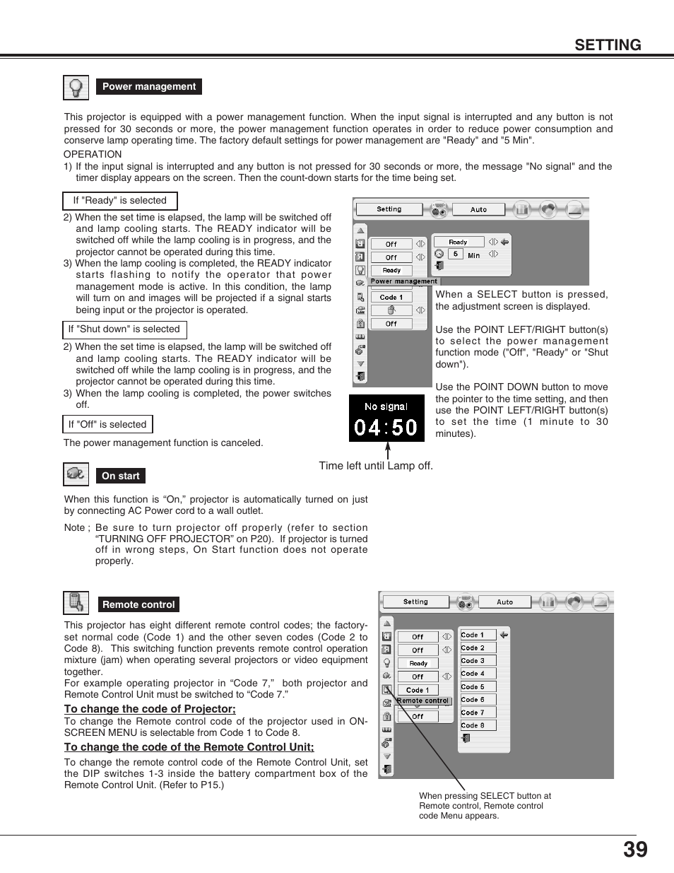 Setting | Sanyo PLC-XP55L User Manual | Page 39 / 56