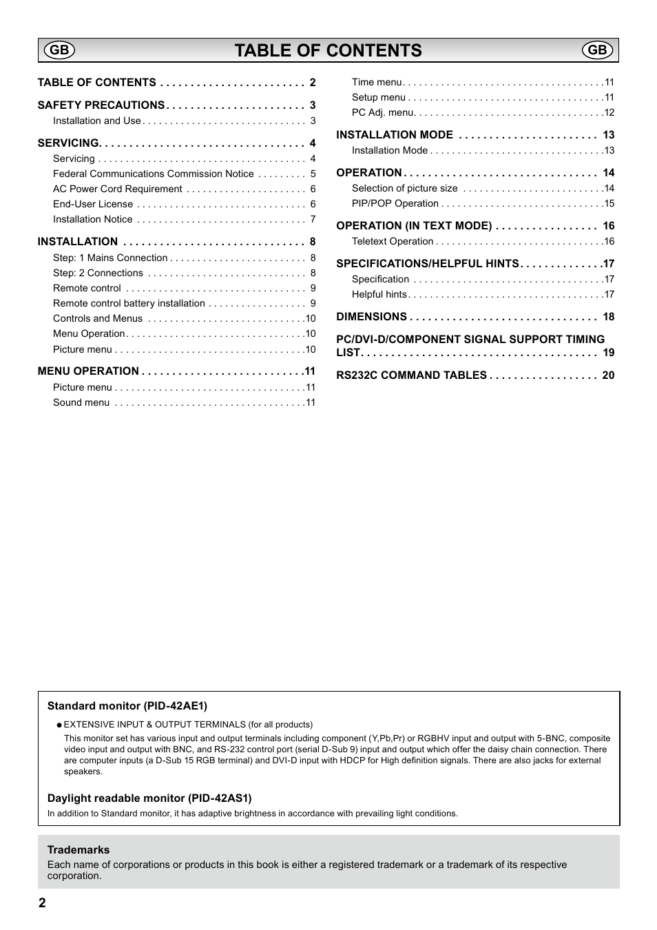 Sanyo PID-42AS1 User Manual | Page 2 / 22