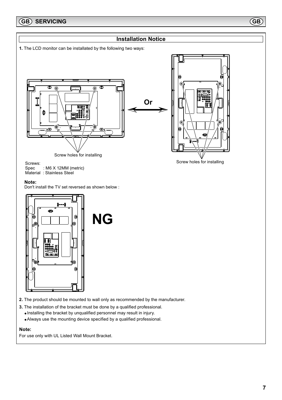 Installation notice | Sanyo PID-42AS1 User Manual | Page 7 / 22