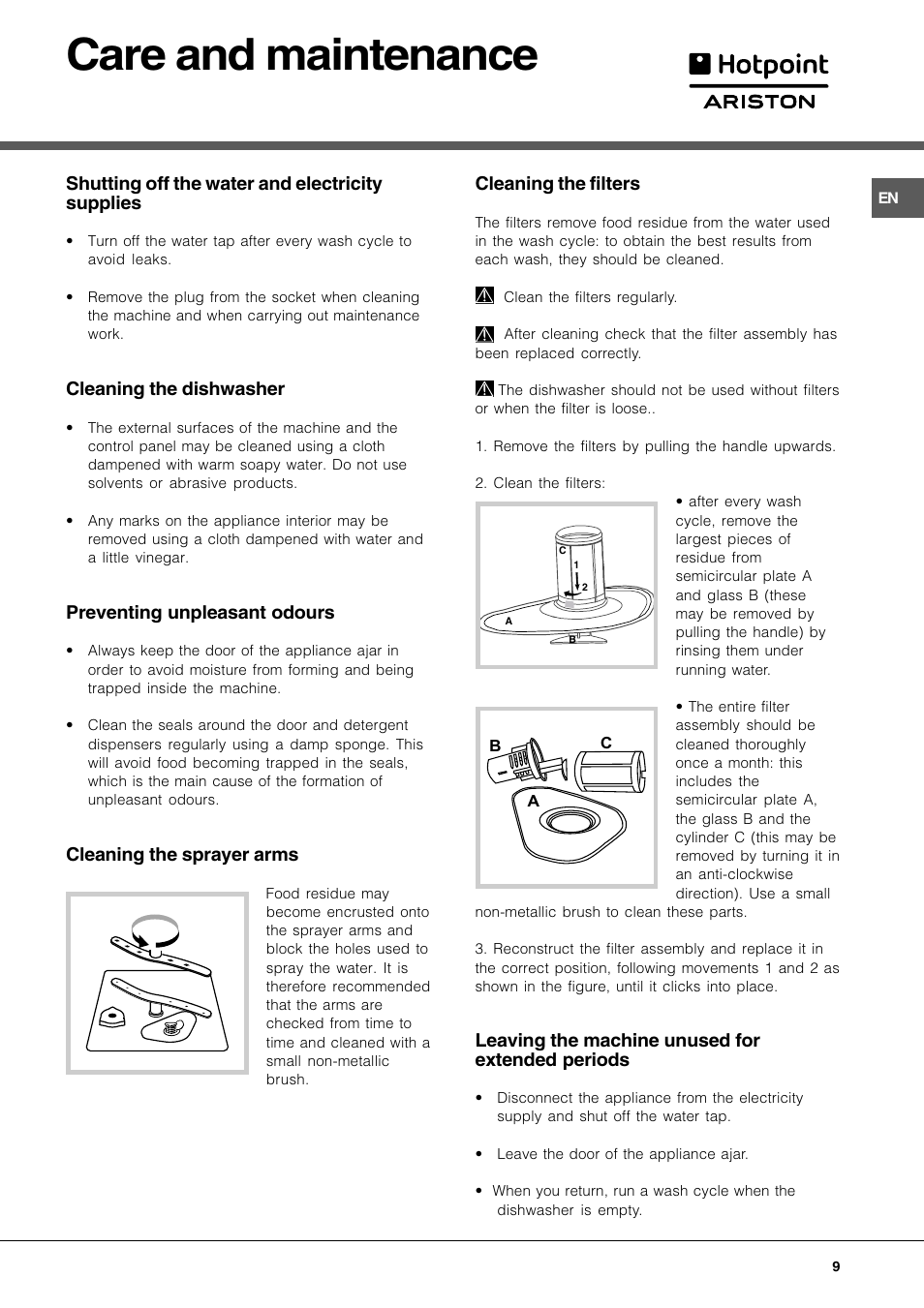 Care and maintenance | Hotpoint Ariston LL 40 User Manual | Page 9 / 60