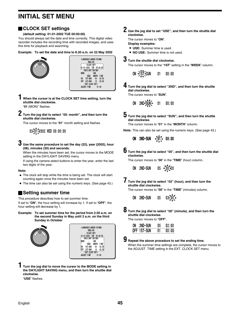 Initial set menu | Sanyo DSR-3016 User Manual | Page 46 / 96