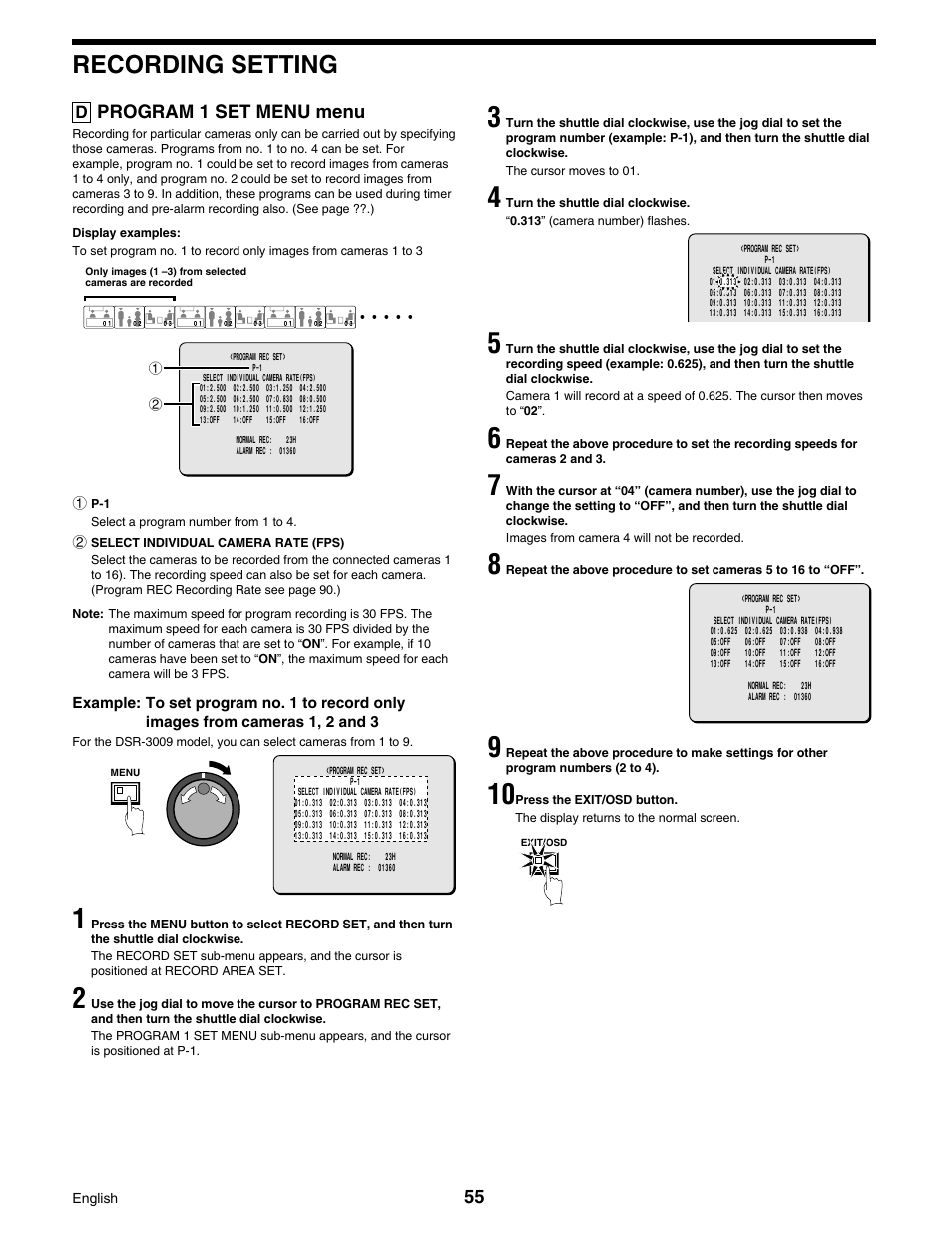 Recording setting | Sanyo DSR-3016 User Manual | Page 56 / 96