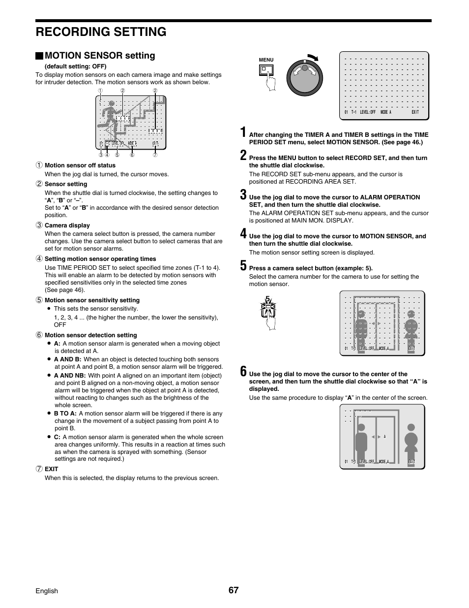 Recording setting, Motion sensor setting | Sanyo DSR-3016 User Manual | Page 68 / 96