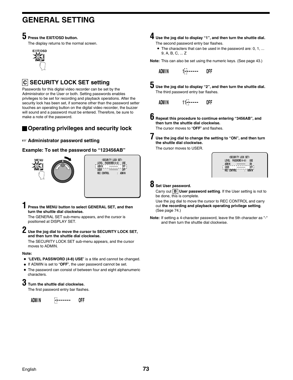 General setting | Sanyo DSR-3016 User Manual | Page 74 / 96