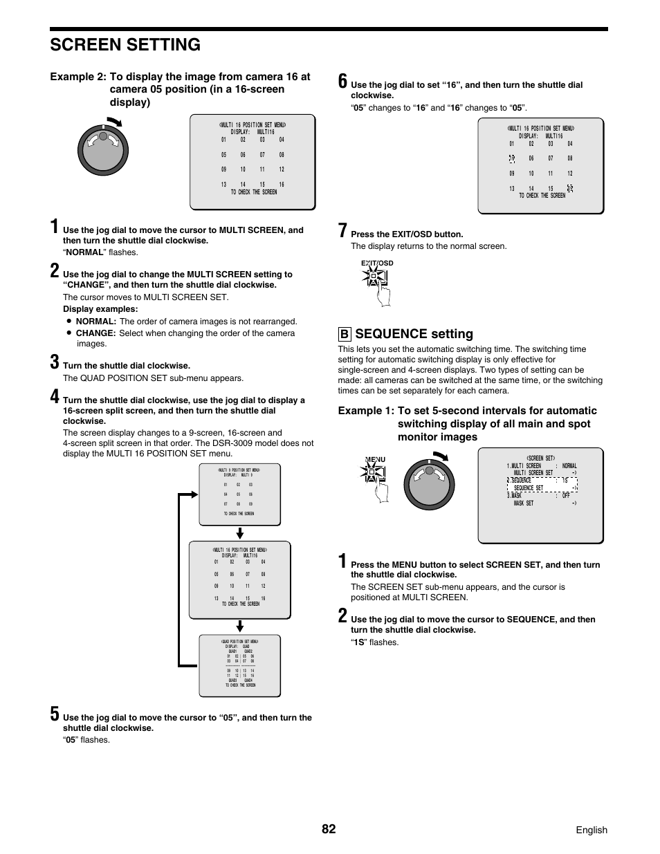 Screen setting, Sequence setting | Sanyo DSR-3016 User Manual | Page 83 / 96