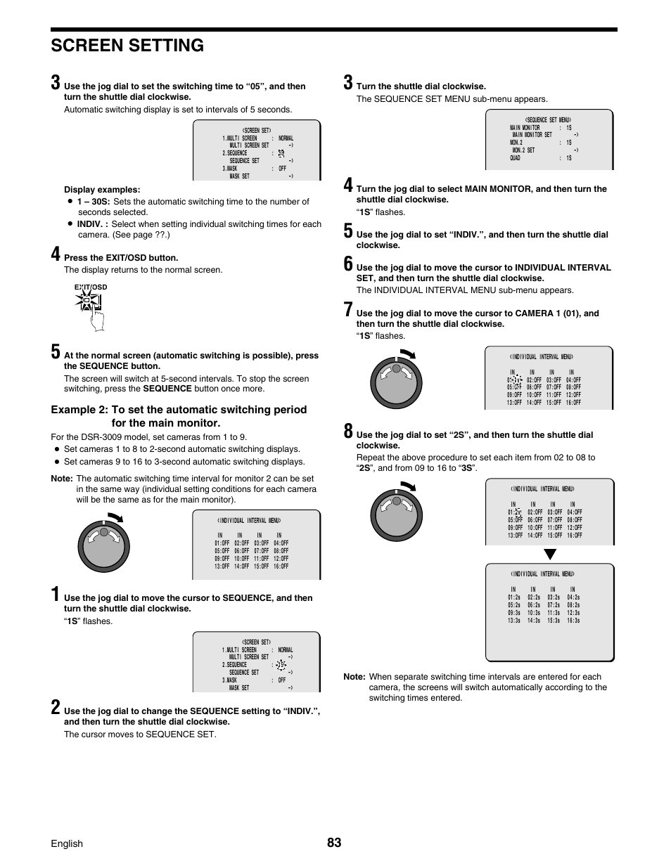 Screen setting | Sanyo DSR-3016 User Manual | Page 84 / 96