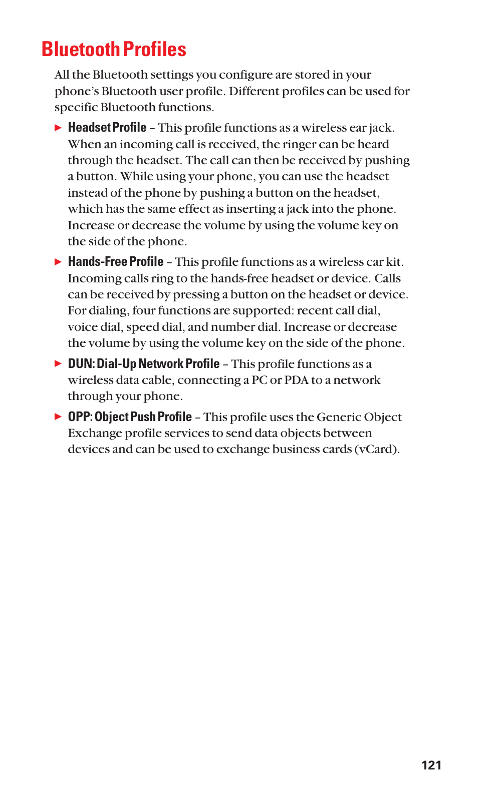 Bluetooth profiles | Sanyo Katana Cell Phone User Manual | Page 129 / 151
