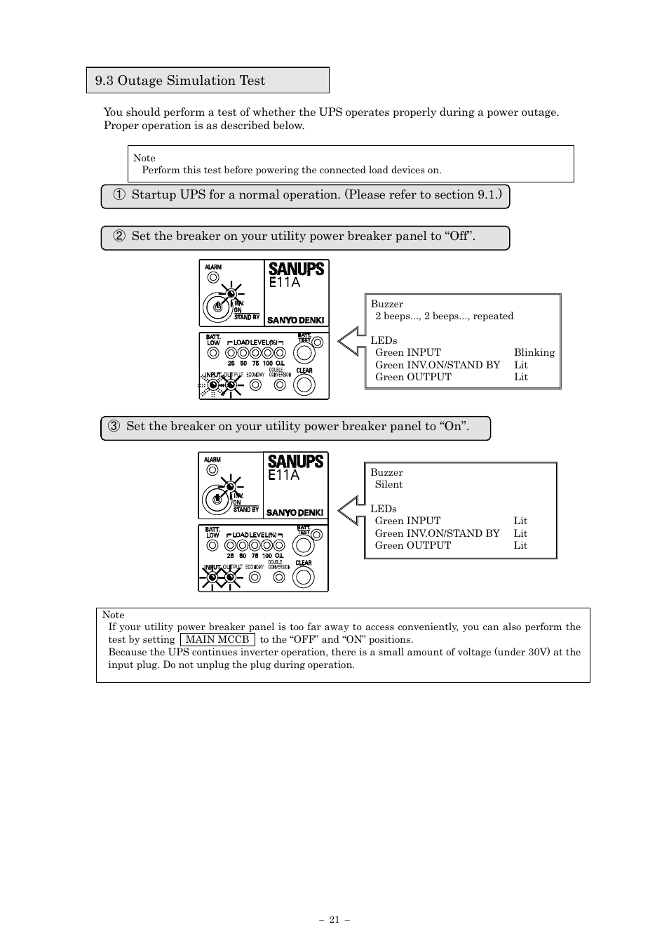 3 outage simulation test | Sanyo SANUPS E11A202U User Manual | Page 24 / 47