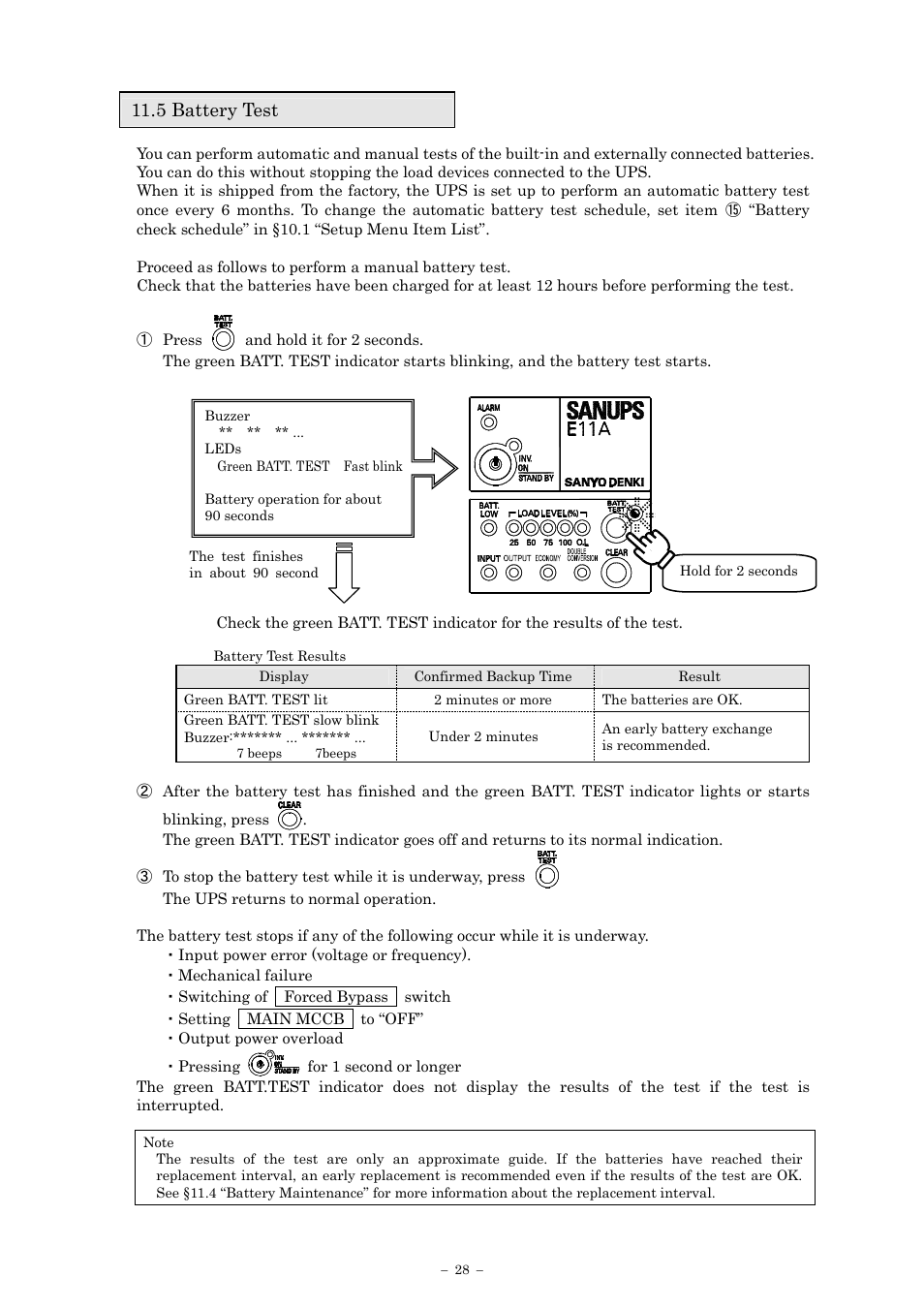 5 battery test | Sanyo SANUPS E11A202U User Manual | Page 31 / 47