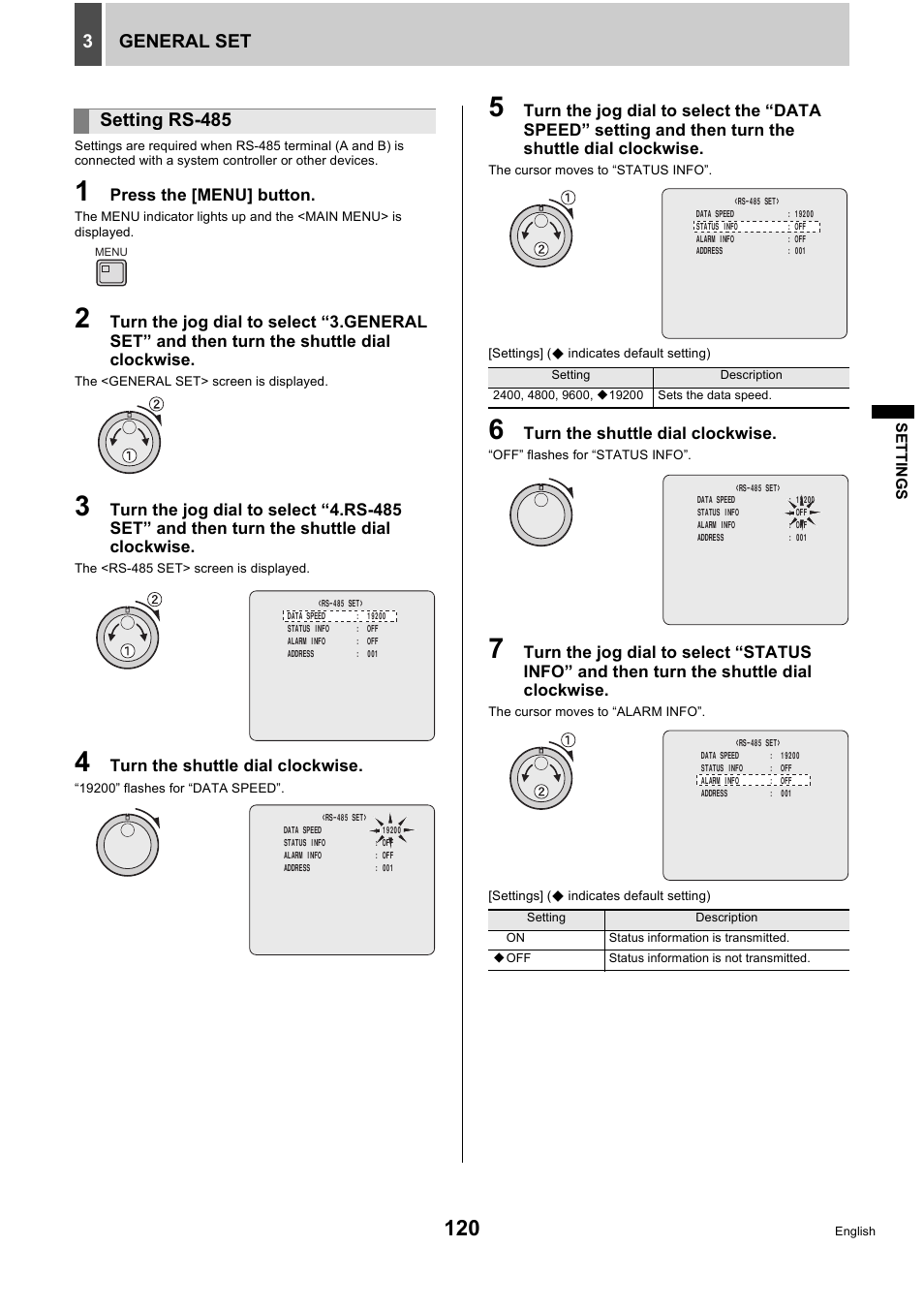 General set 3, Setting rs-485 | Sanyo DSR-5716P User Manual | Page 121 / 236