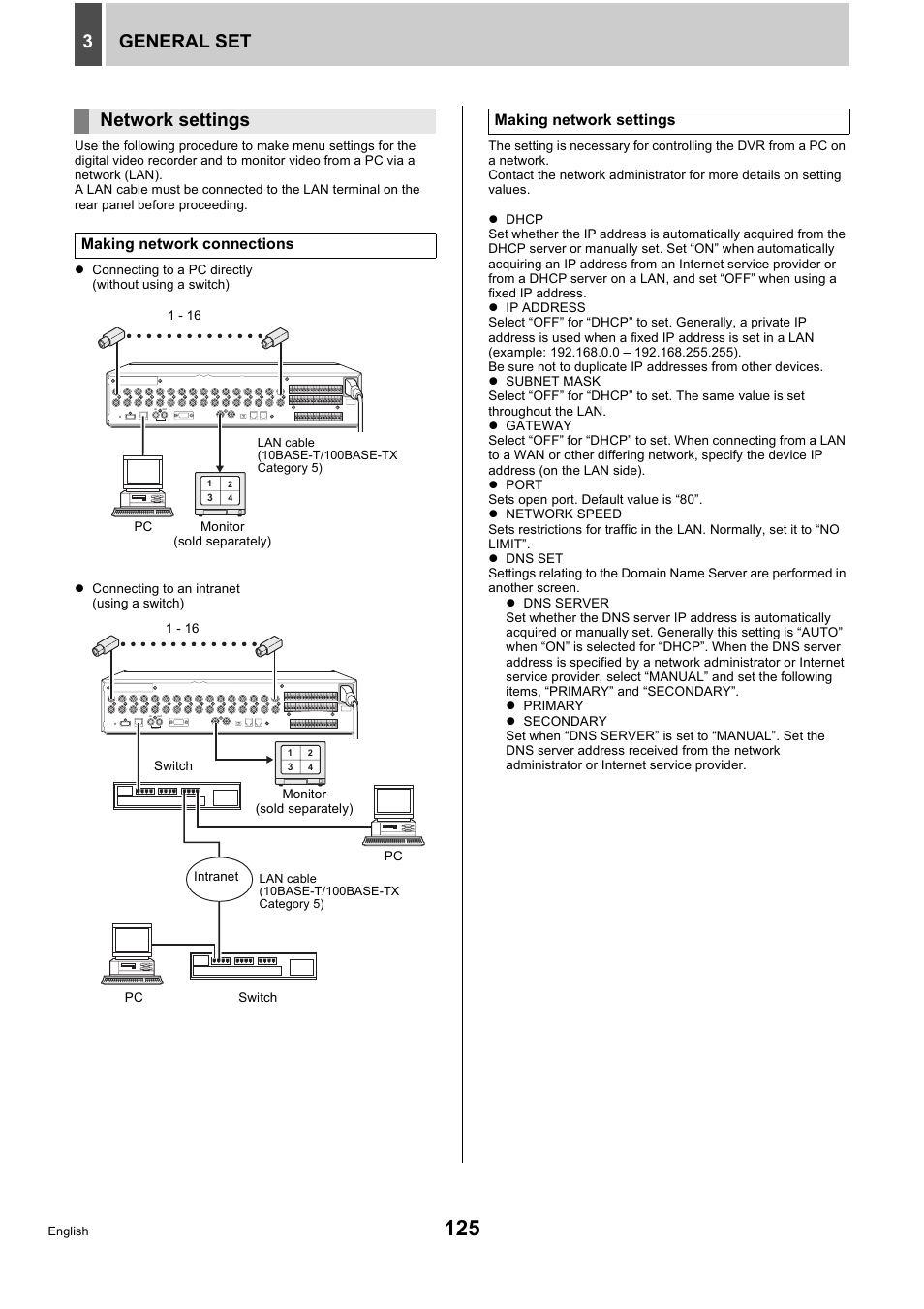 General set 3, Network settings | Sanyo DSR-5716P User Manual | Page 126 / 236