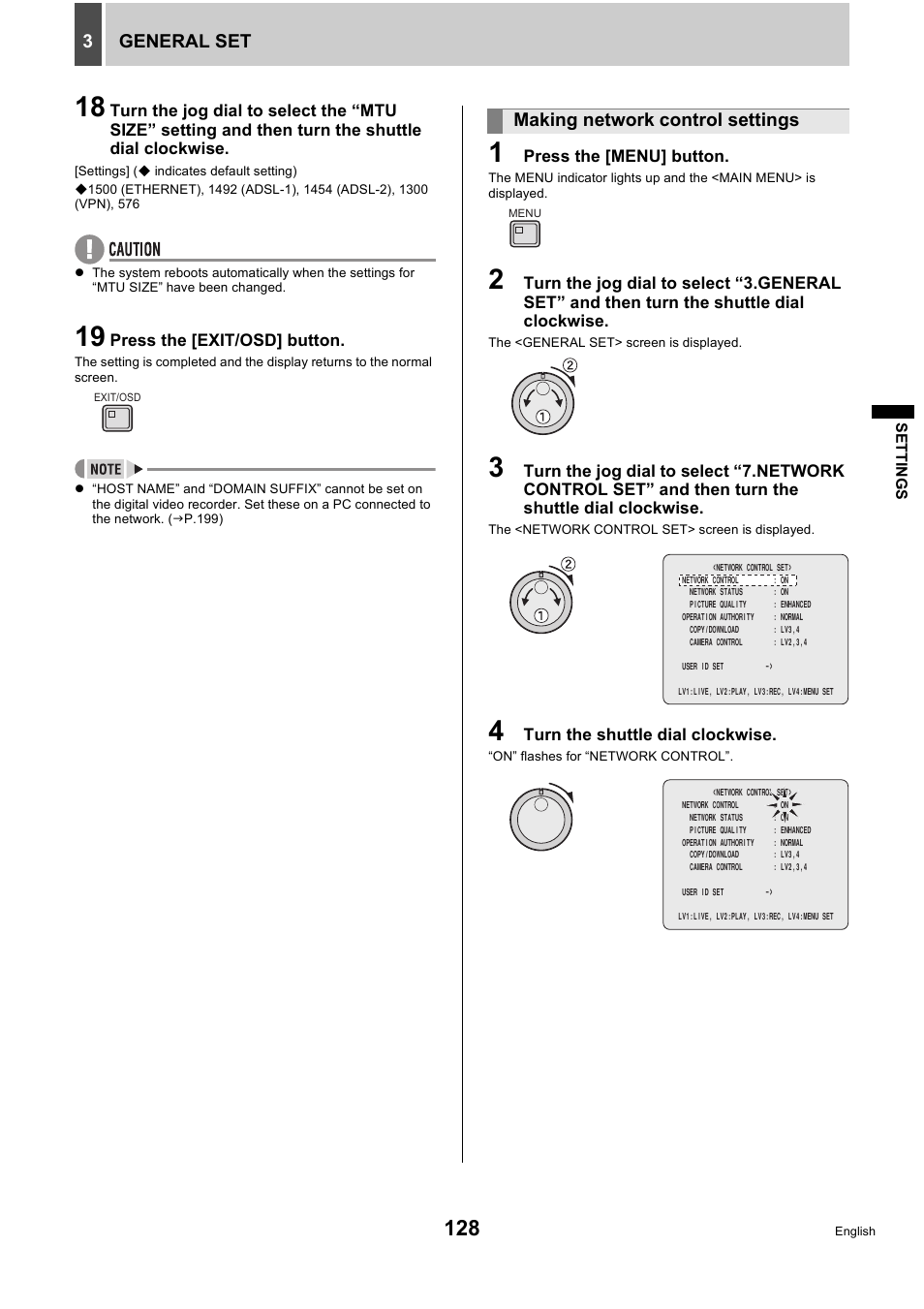 General set 3, Making network control settings | Sanyo DSR-5716P User Manual | Page 129 / 236