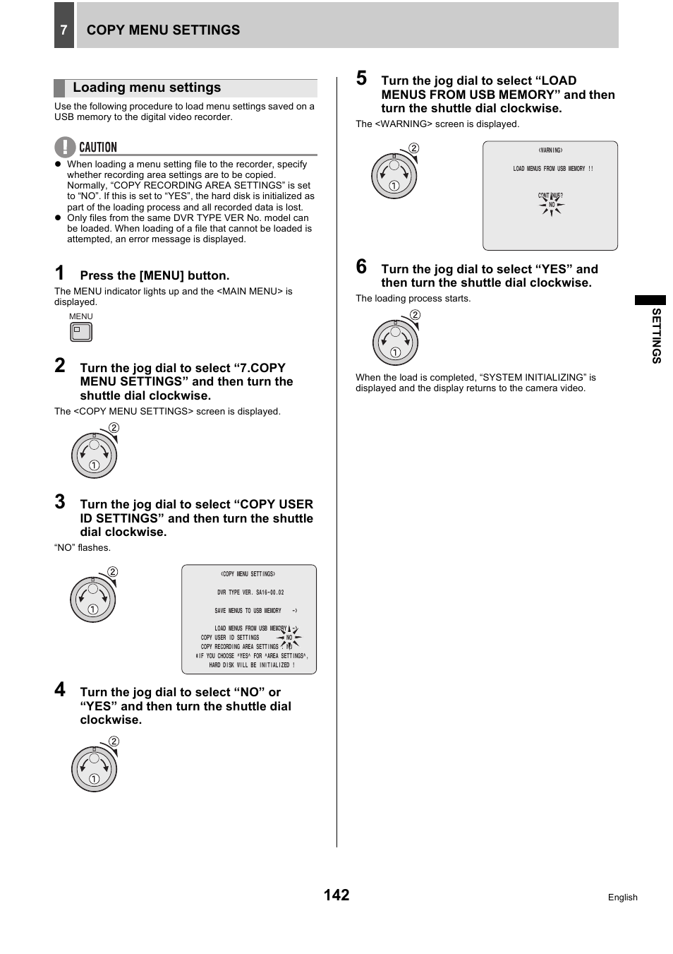 Copy menu settings 7, Loading menu settings | Sanyo DSR-5716P User Manual | Page 143 / 236