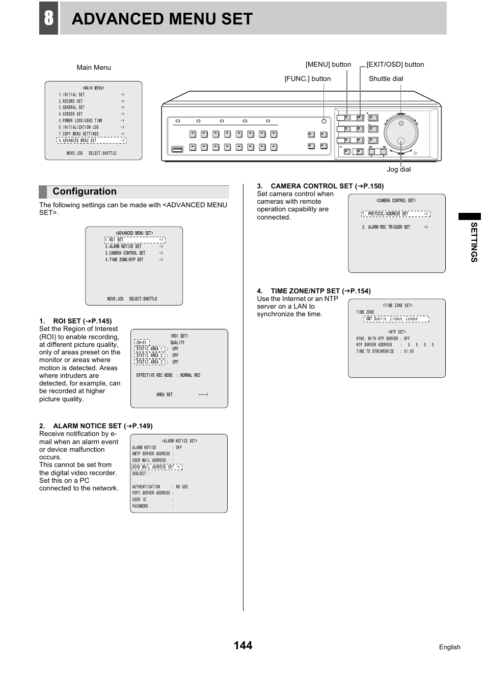 Advanced menu set, Configuration | Sanyo DSR-5716P User Manual | Page 145 / 236