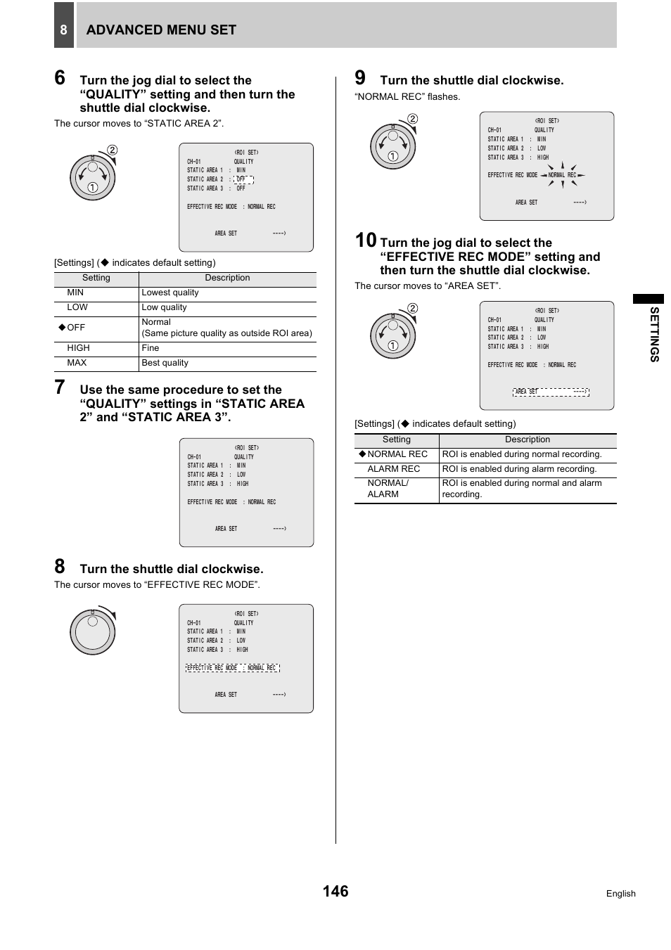 Advanced menu set 8, Turn the shuttle dial clockwise | Sanyo DSR-5716P User Manual | Page 147 / 236