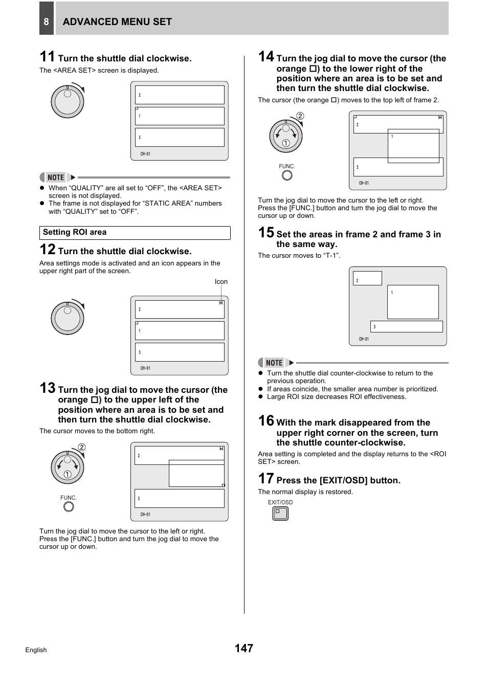 Advanced menu set 8, Turn the shuttle dial clockwise, Press the [exit/osd] button | Sanyo DSR-5716P User Manual | Page 148 / 236