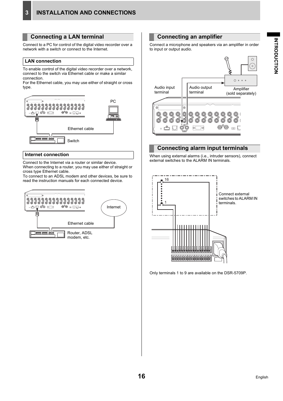 Installation and connections 3, Connecting a lan terminal | Sanyo DSR-5716P User Manual | Page 17 / 236