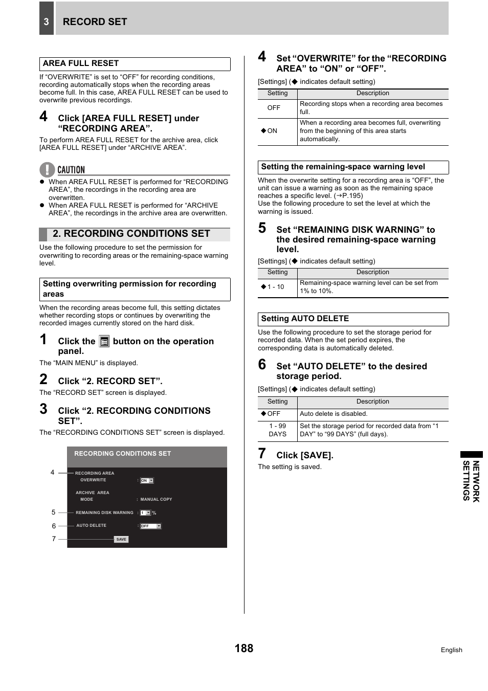 Record set 3, Recording conditions set | Sanyo DSR-5716P User Manual | Page 189 / 236