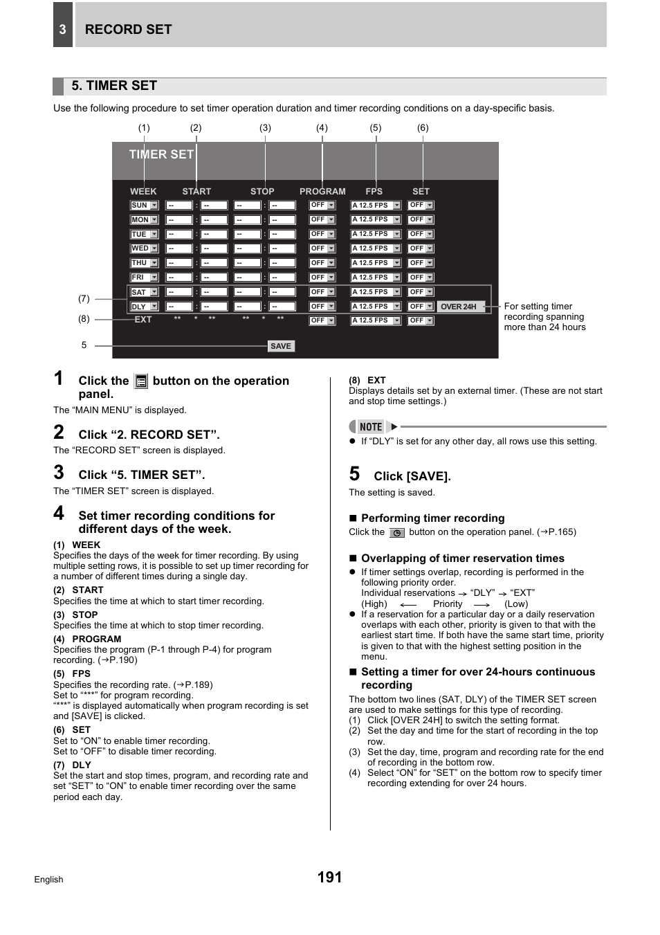 Record set 3, Timer set, Click the button on the operation panel | Click “2. record set, Click “5. timer set, Click [save | Sanyo DSR-5716P User Manual | Page 192 / 236