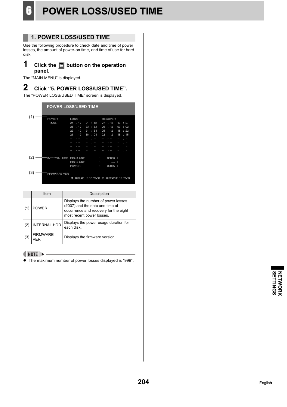 Power loss/used time | Sanyo DSR-5716P User Manual | Page 205 / 236