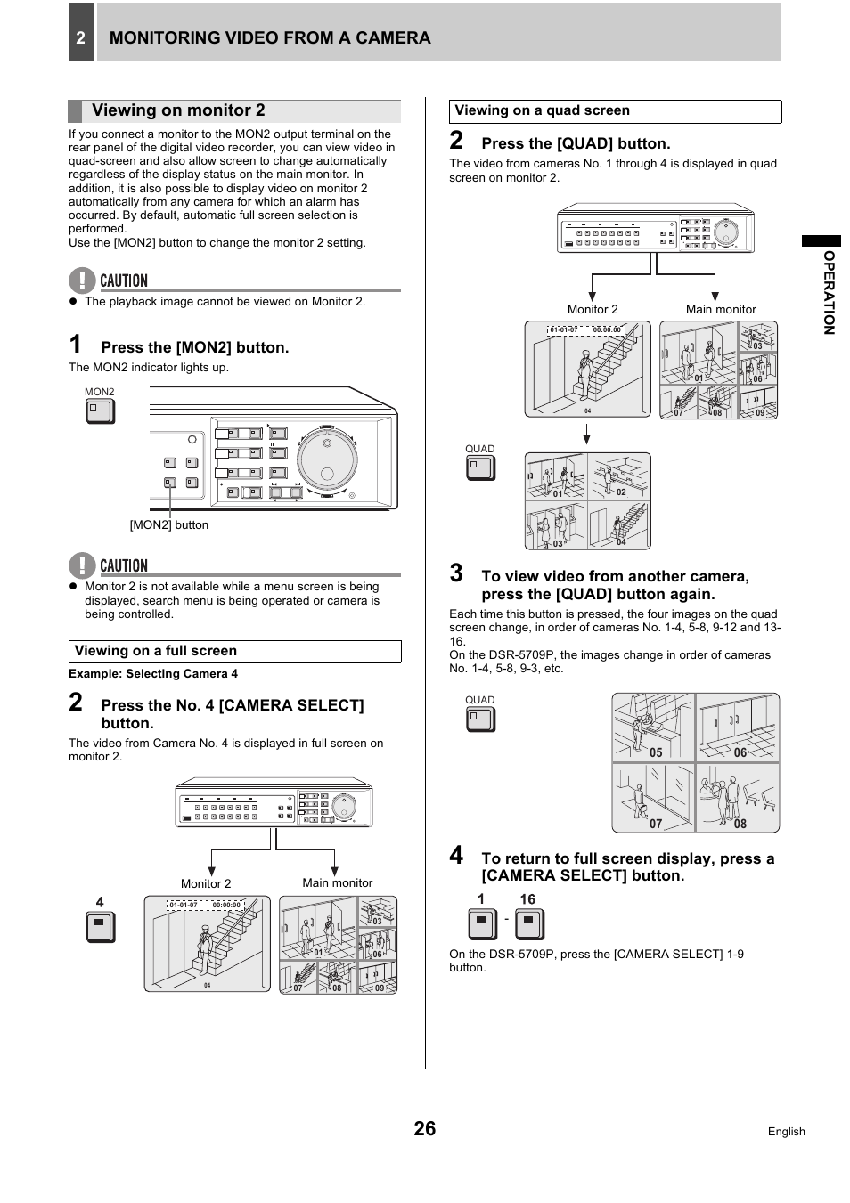 Monitoring video from a camera 2, Viewing on monitor 2 | Sanyo DSR-5716P User Manual | Page 27 / 236