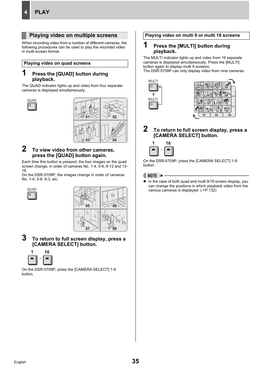 Play 4, Playing video on multiple screens | Sanyo DSR-5716P User Manual | Page 36 / 236