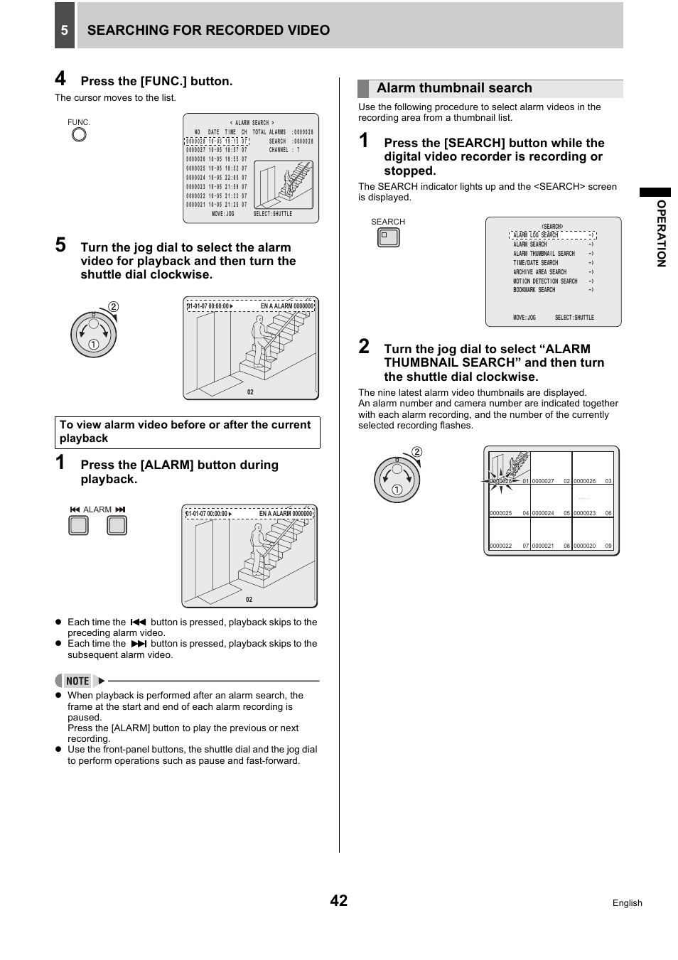 Searching for recorded video 5, Alarm thumbnail search | Sanyo DSR-5716P User Manual | Page 43 / 236