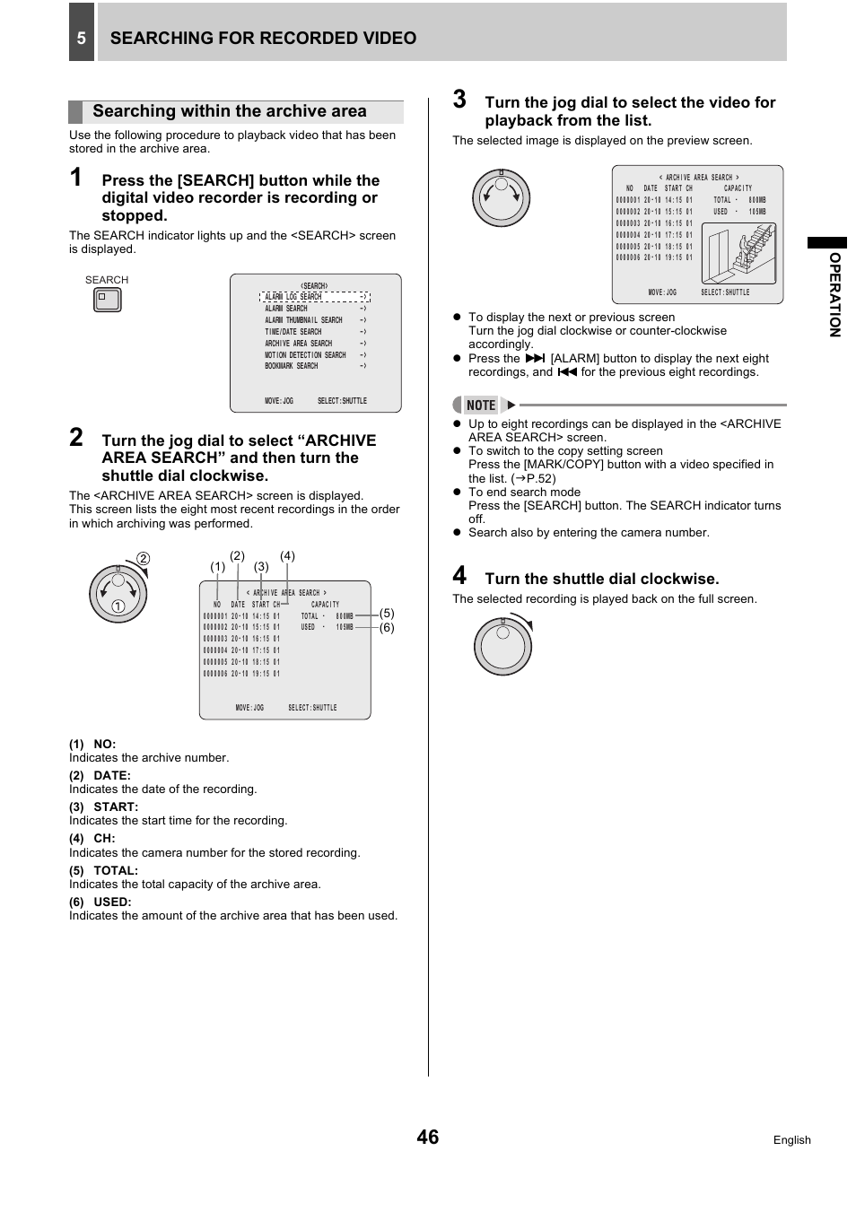 Searching for recorded video 5, Searching within the archive area | Sanyo DSR-5716P User Manual | Page 47 / 236