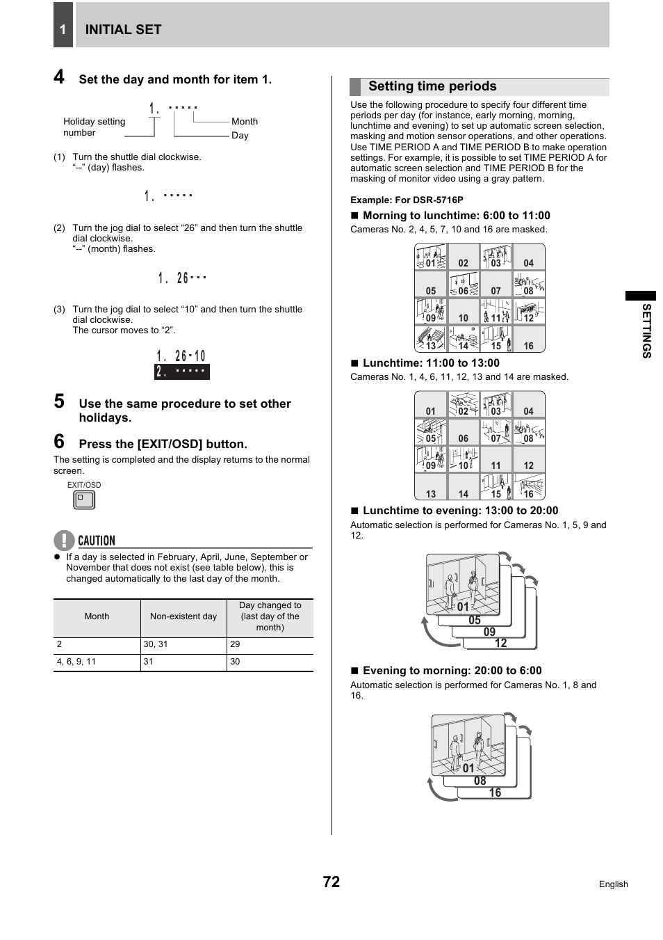 Initial set 1, Setting time periods | Sanyo DSR-5716P User Manual | Page 73 / 236