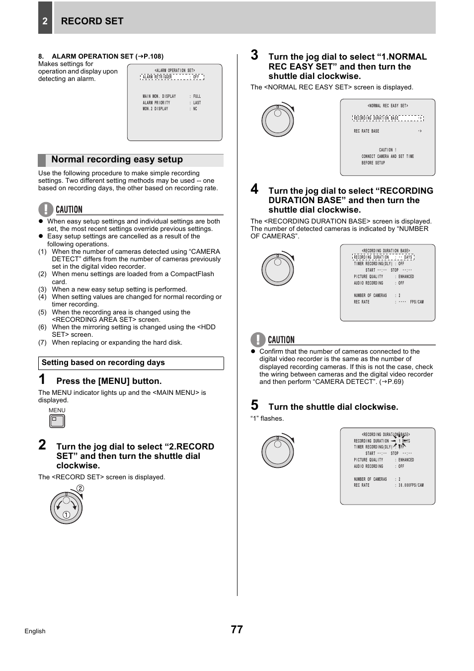 Record set 2, Normal recording easy setup | Sanyo DSR-5716P User Manual | Page 78 / 236