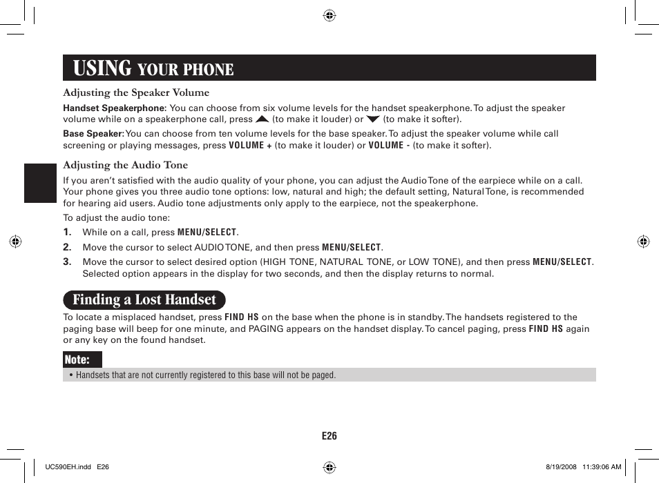 Using, Your phone, Finding a lost handset | Sanyo CAS-D6325 User Manual | Page 28 / 61