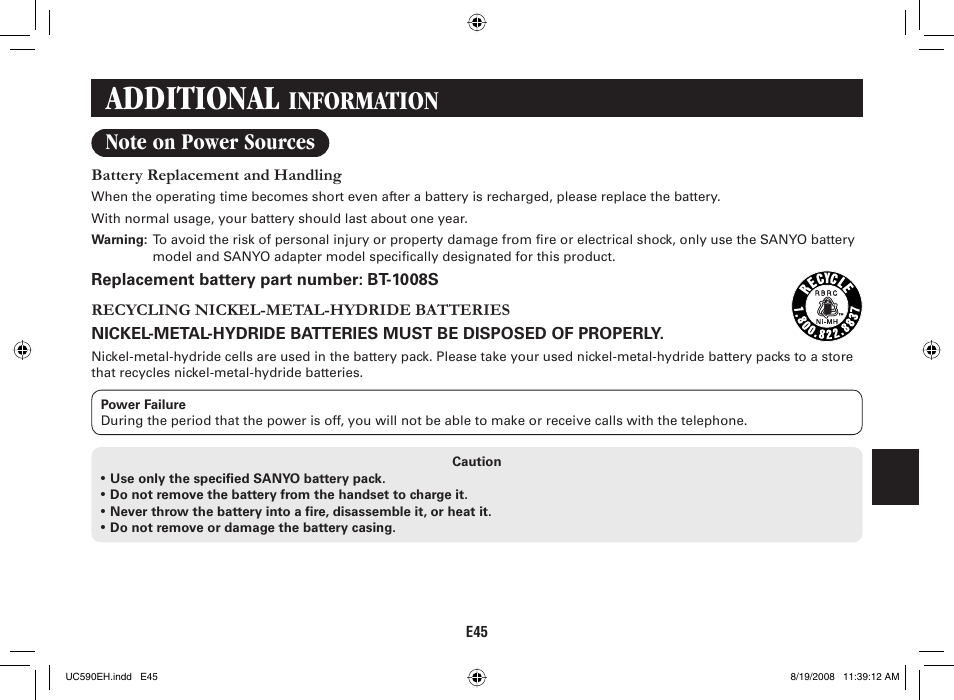 Additional, Information | Sanyo CAS-D6325 User Manual | Page 47 / 61