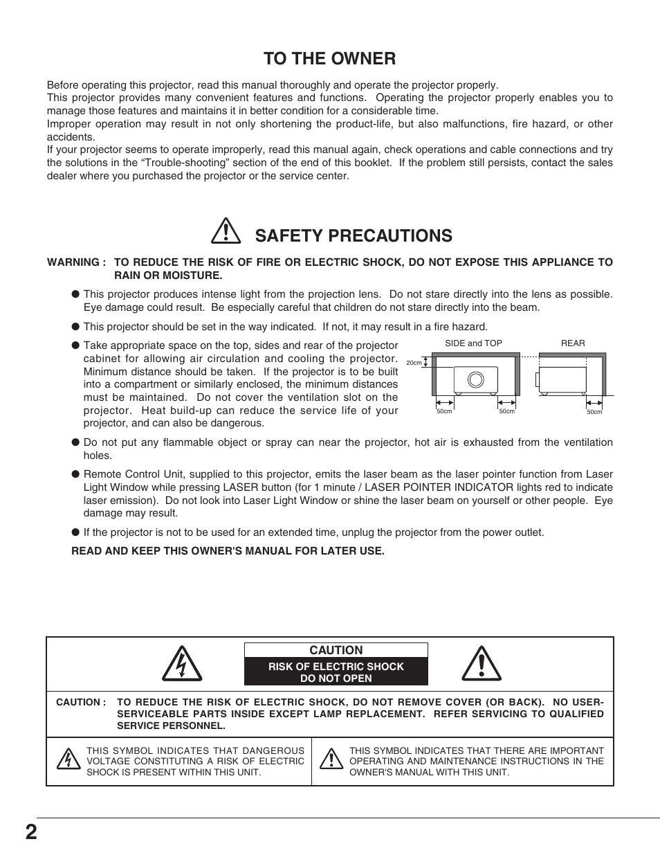 Safety precautions | Sanyo PLC-XP55L User Manual | Page 2 / 56