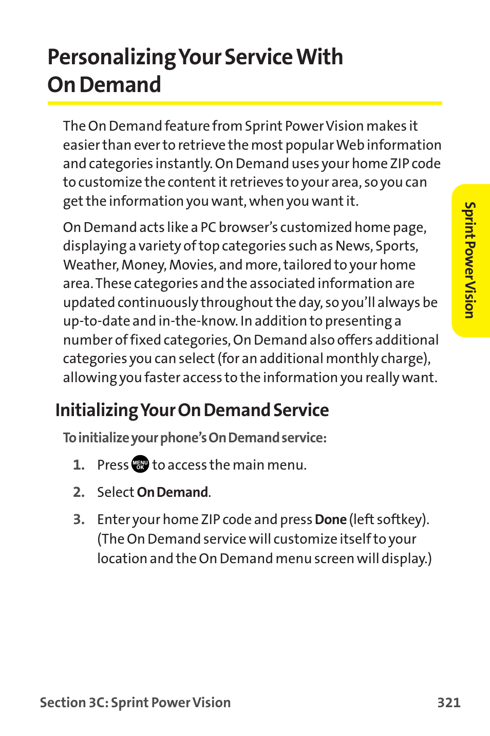 Personalizing your service with on demand, Initializing your on demand service | Sanyo MM-9000 User Manual | Page 331 / 367