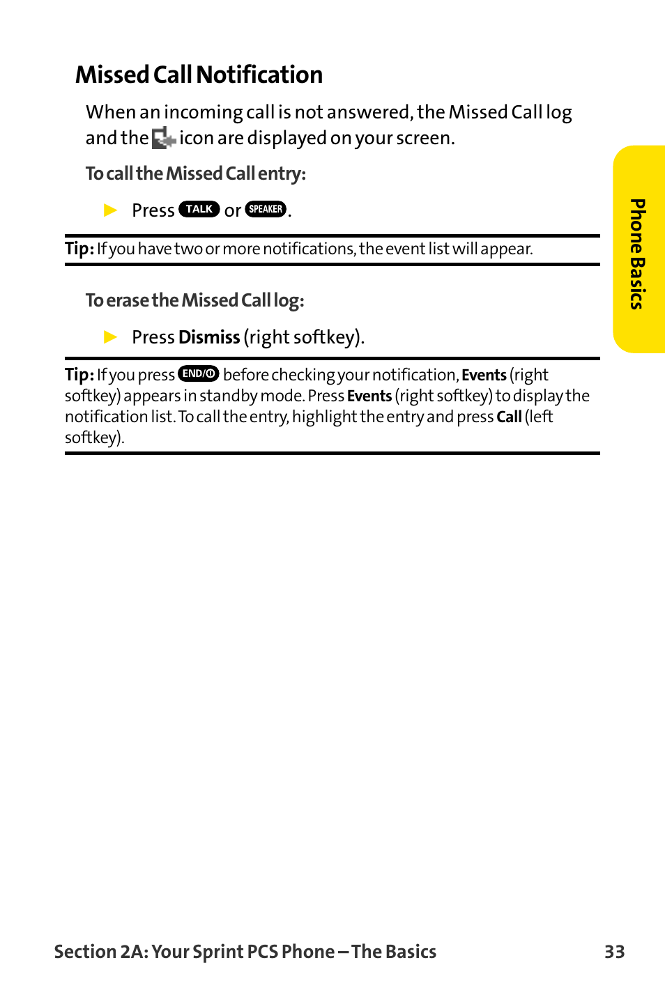 Missed call notification, Phone basics | Sanyo MM-8300 User Manual | Page 43 / 324