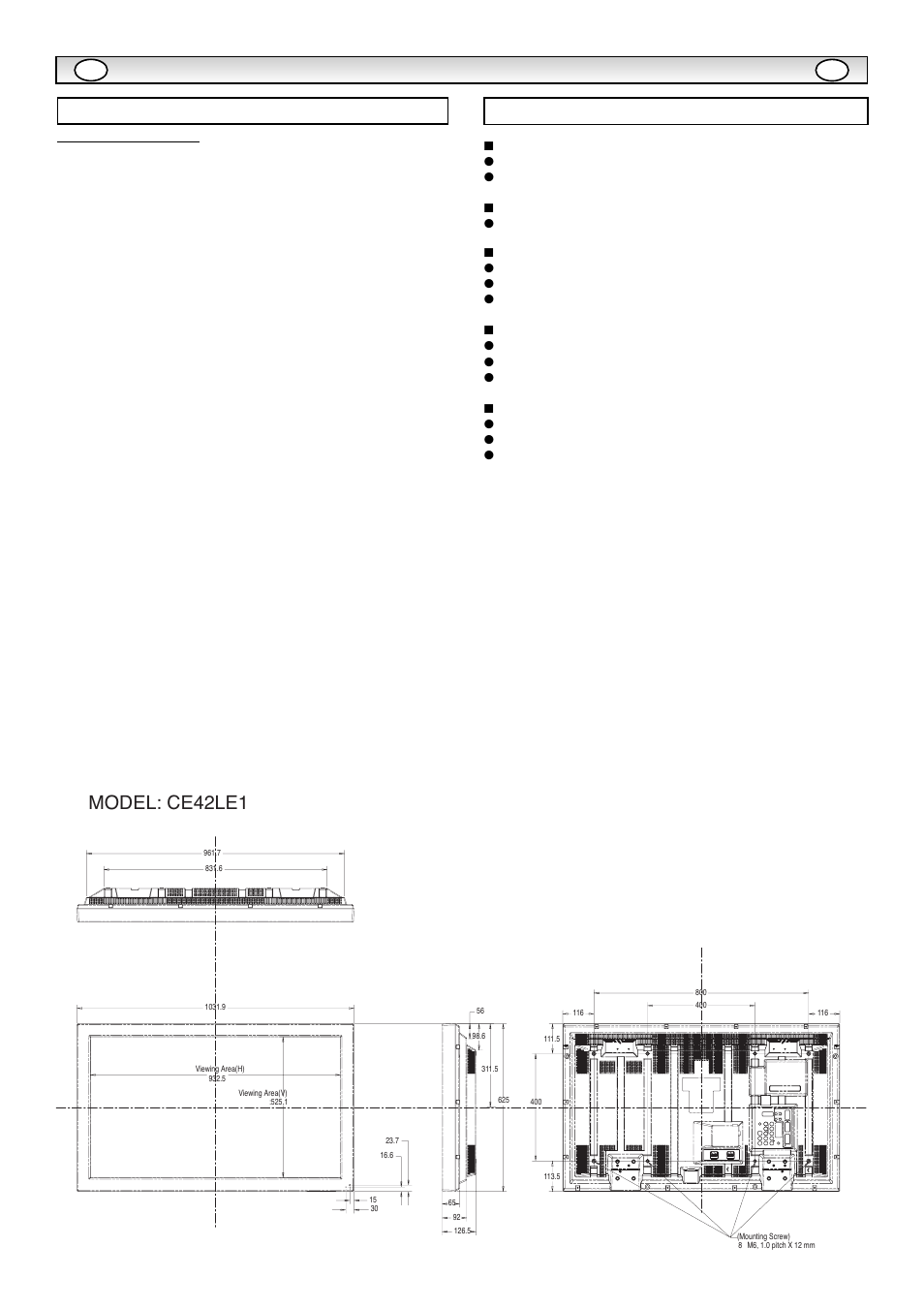 Specifica, Specification helpful hints, Model: ce42le1 | Sanyo CE42LE1 User Manual | Page 10 / 64