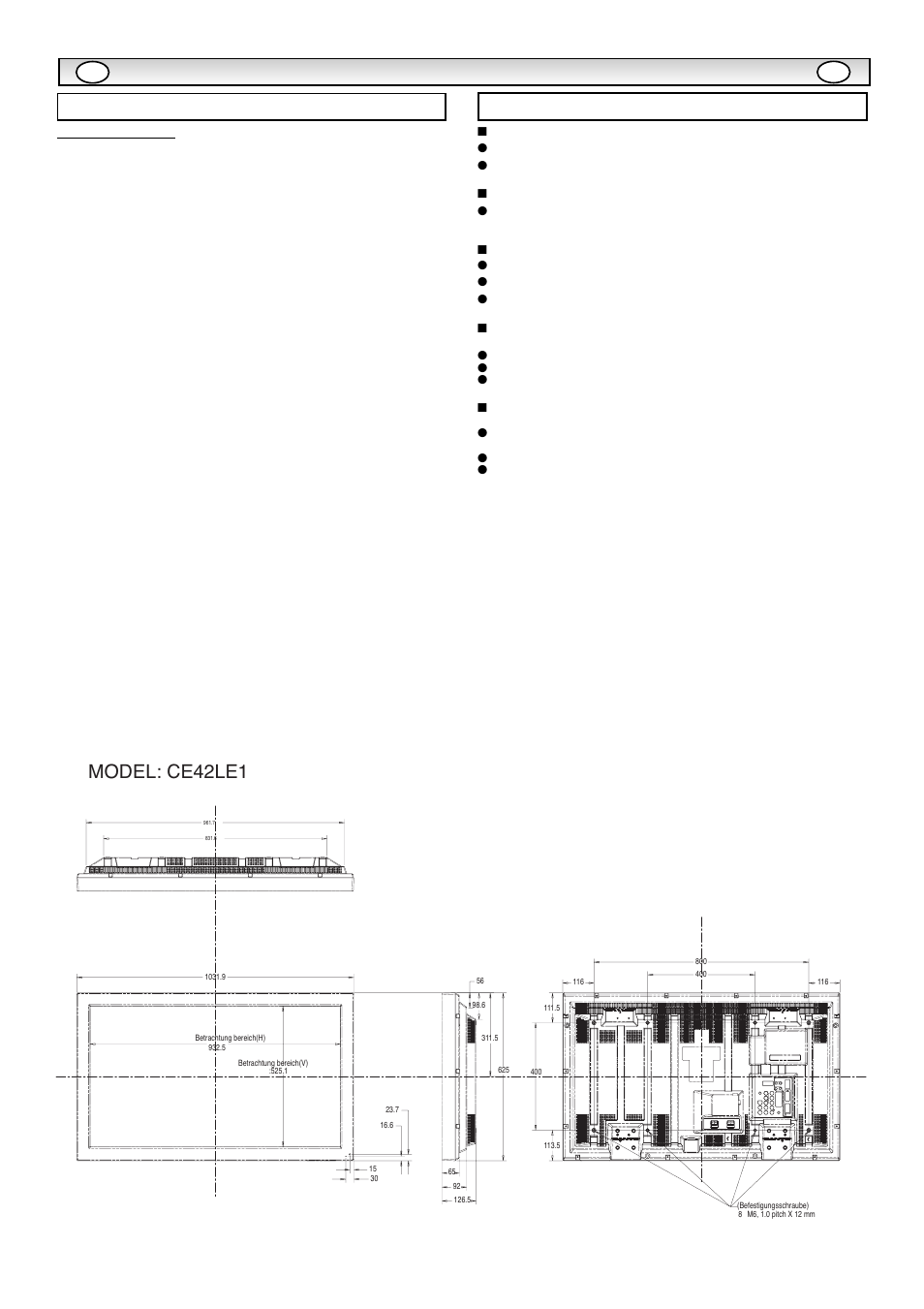 Technische daten, Nützliche hinweise, Model: ce42le1 | Technische da | Sanyo CE42LE1 User Manual | Page 30 / 64