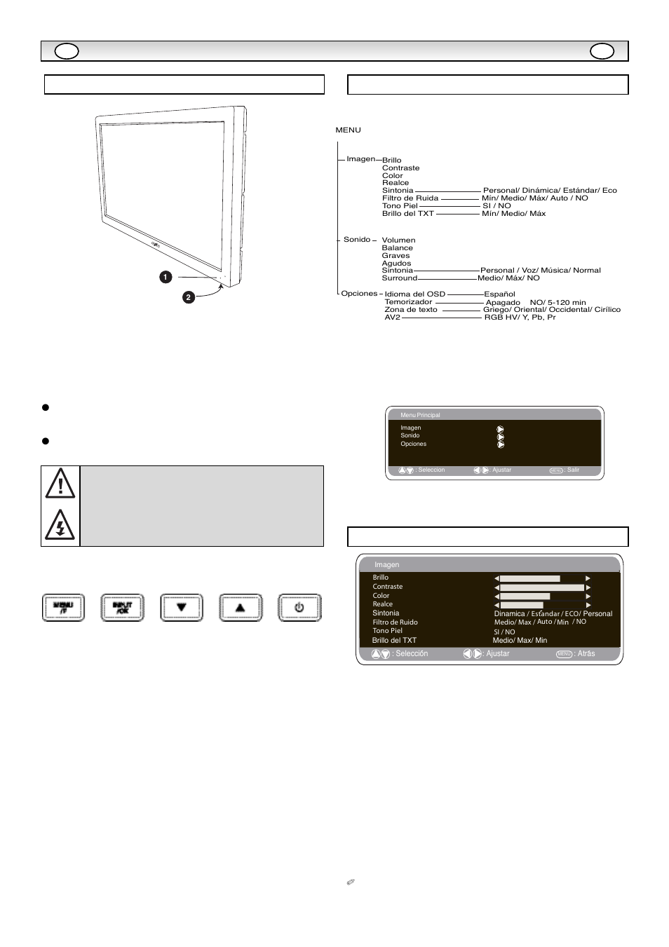 Inst, Inst alación alación, Controles y menús | Menú de imagen, Funcionamiento del men ъ ъ, Botón menú/f, Botón input/ok, Botones e d, Botón 4 | Sanyo CE42LE1 User Manual | Page 56 / 64