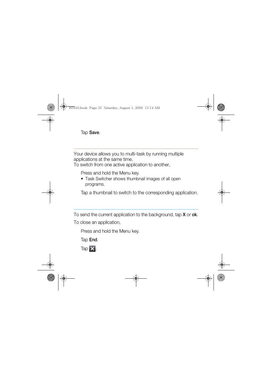 Switch applications, Close applications | Sanyo GH68-24473A User Manual | Page 32 / 158