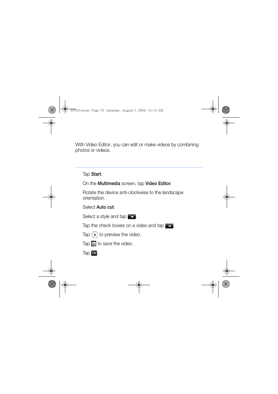 Video editor, Auto-crop a video | Sanyo GH68-24473A User Manual | Page 74 / 158