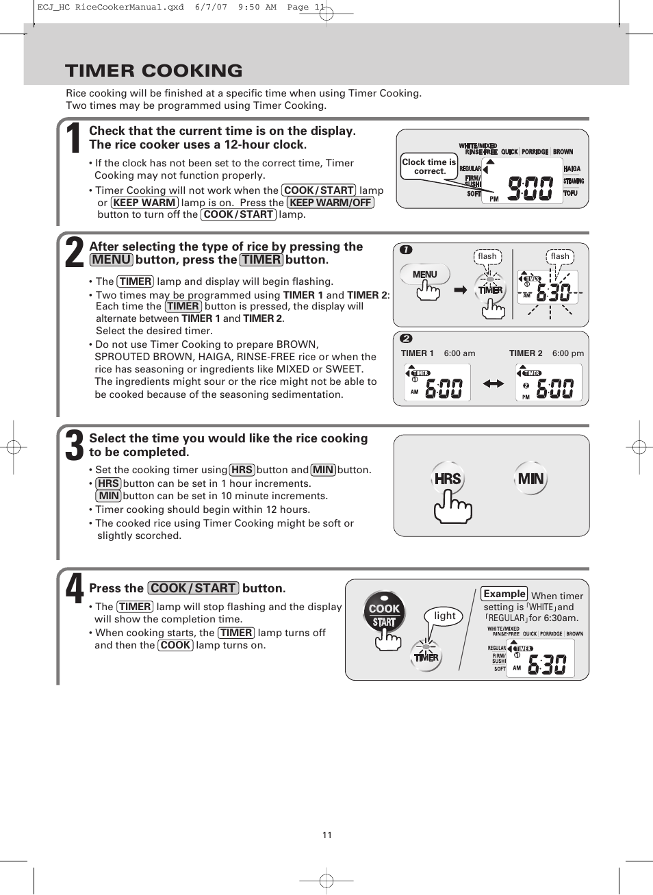 Timer cooking | Sanyo ECJ-HC100H User Manual | Page 11 / 21