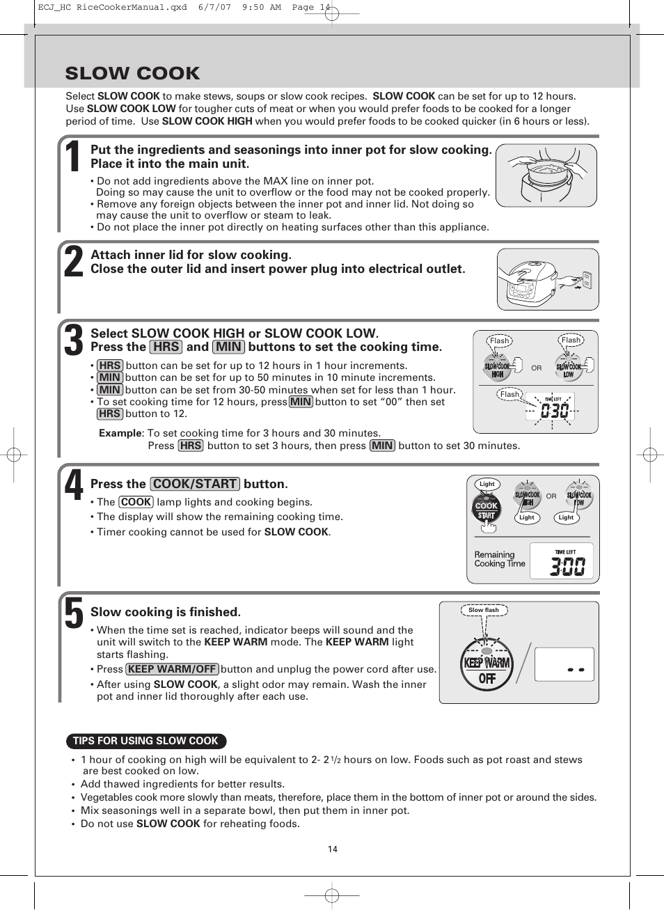 Slow cook | Sanyo ECJ-HC100H User Manual | Page 14 / 21