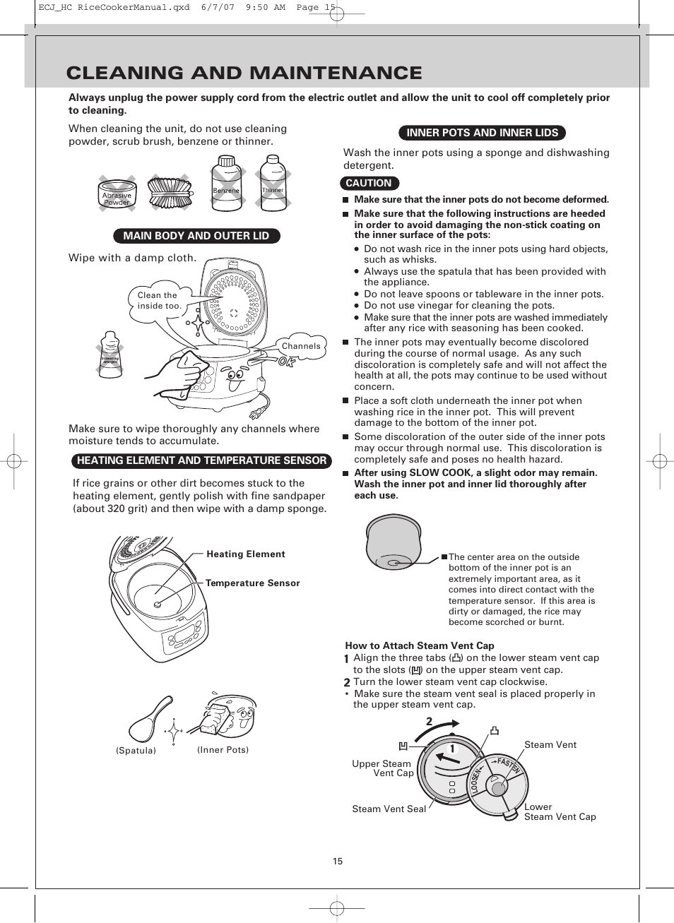 Cleaning and maintenance | Sanyo ECJ-HC100H User Manual | Page 15 / 21