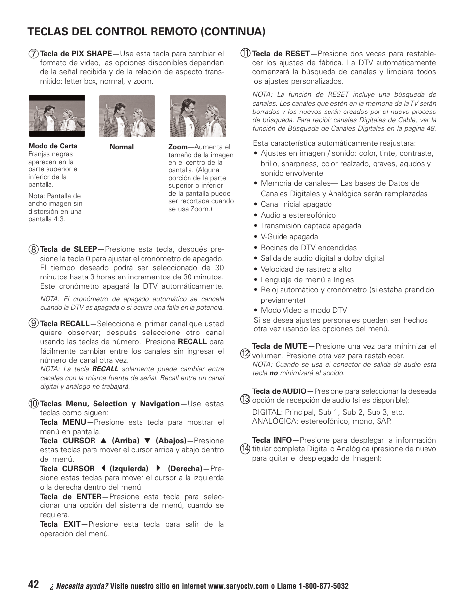 Teclas del control remoto (continua) | Sanyo HT32744 User Manual | Page 42 / 62