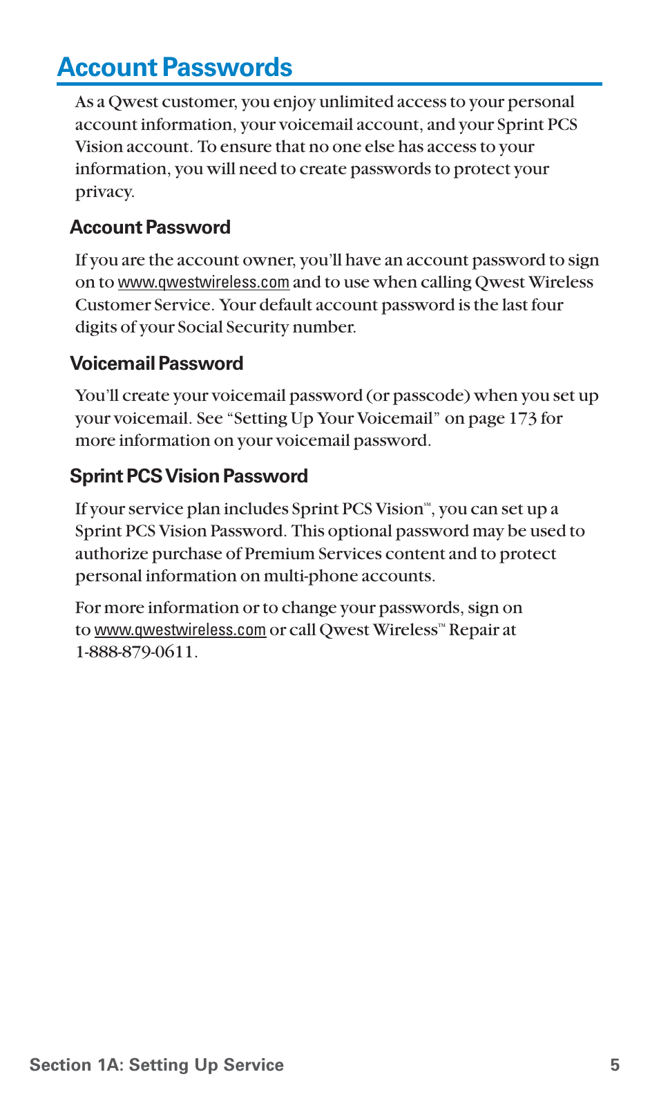Account passwords | Sanyo PCS Vision PM-8200 User Manual | Page 17 / 257
