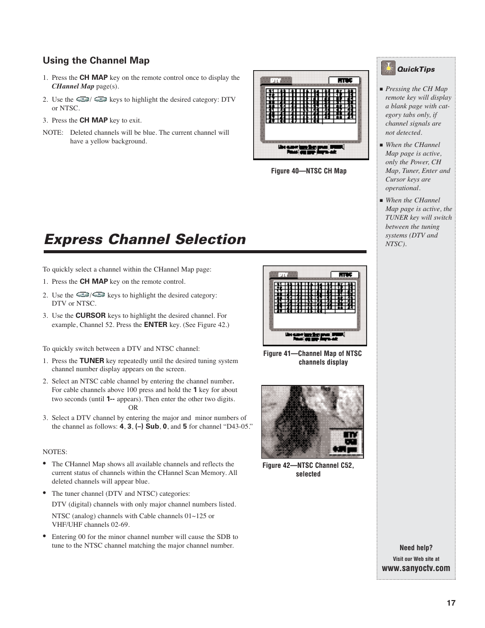 Express channel selection, Using the channel map | Sanyo DIR-2000 User Manual | Page 17 / 24