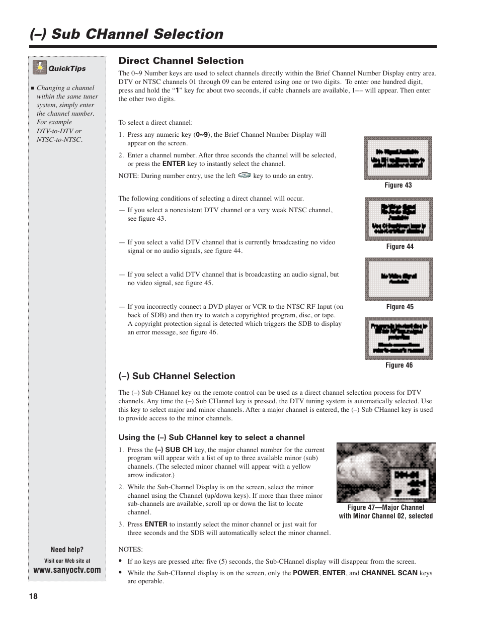 Sub channel selection, Direct channel selection | Sanyo DIR-2000 User Manual | Page 18 / 24
